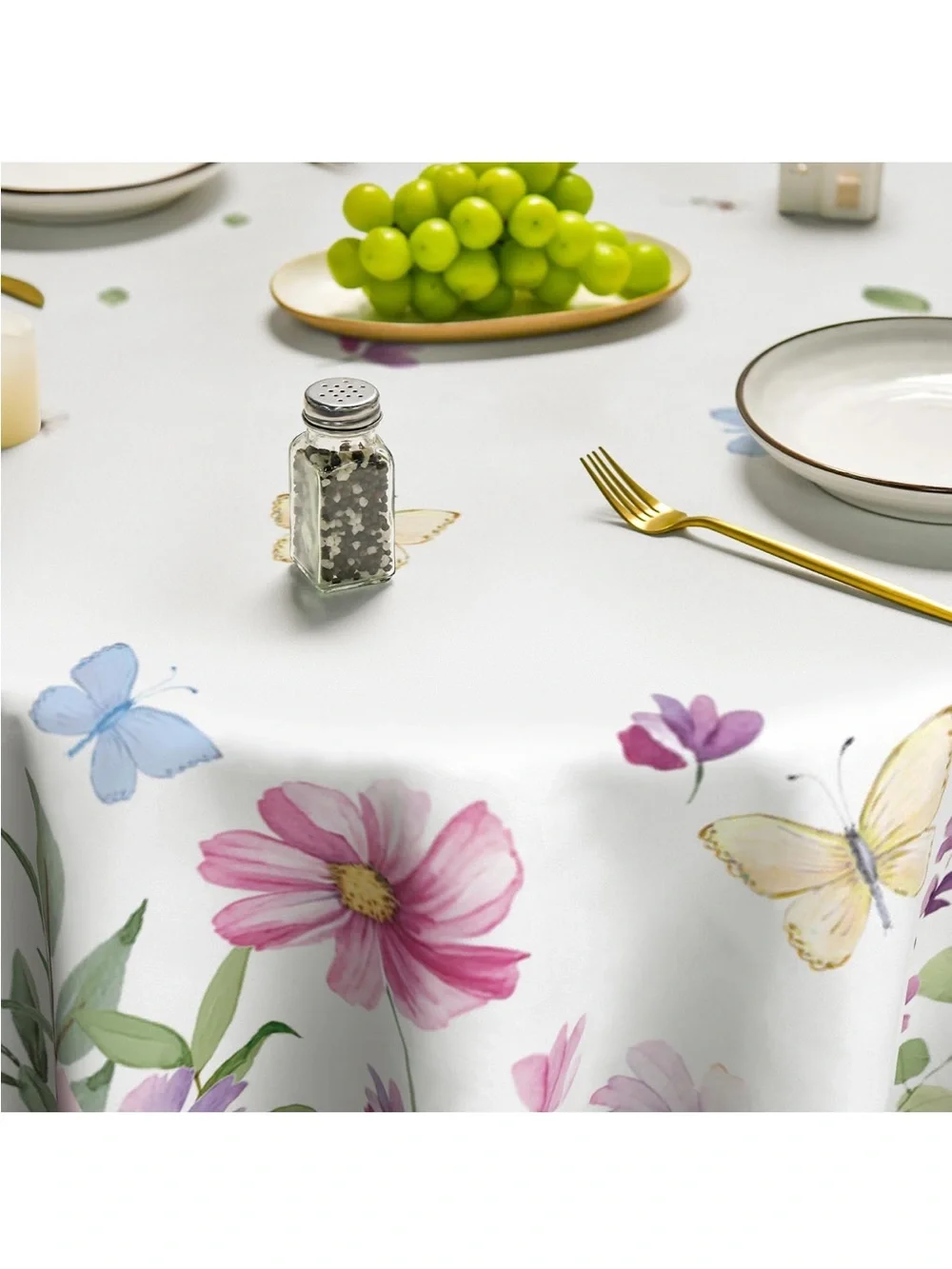 NEW Horaldaily Spring Tablecloth 70” Round, Wildflowers Floral Butterfly Washabl